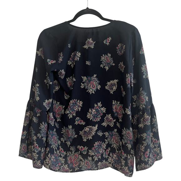 Abercrombie & Fitch Floral Lace Up V-Neck Flared Long Sleeve Blouse Black Size S - Picture 3 of 7